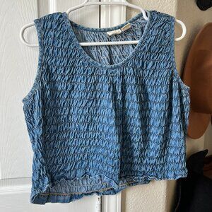 At Last Blues Smocked Denim Crop Tank Top